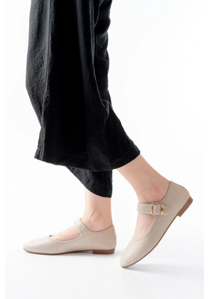 2606 Bej Baretli Günlük Bayan Ayakkabı