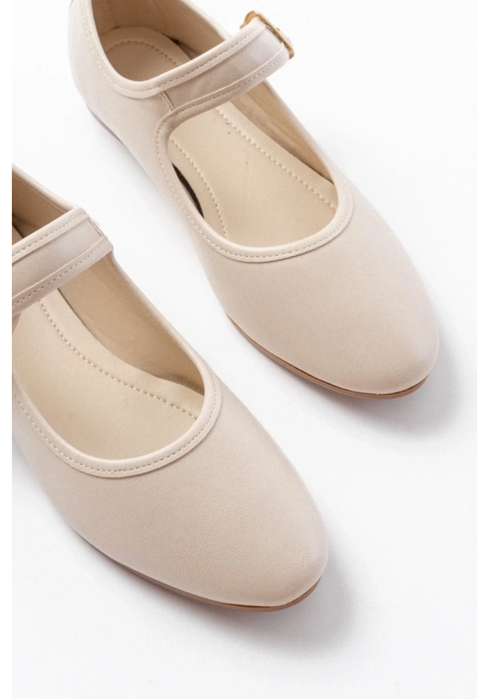 2606 Bej Baretli Günlük Bayan Ayakkabı