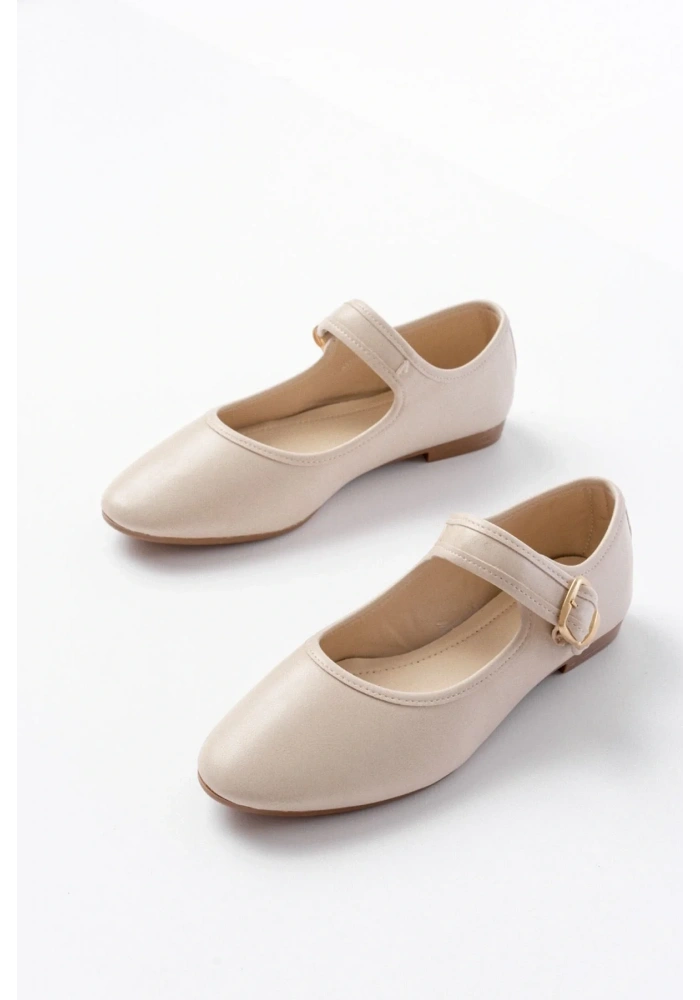 2606 Bej Baretli Günlük Bayan Ayakkabı