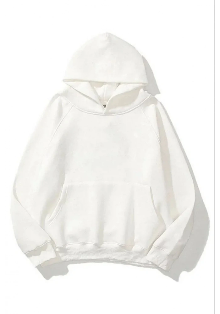 Kadın 3 İplik Pamuklu Kapşonlu Sweetshirt - Beyaz