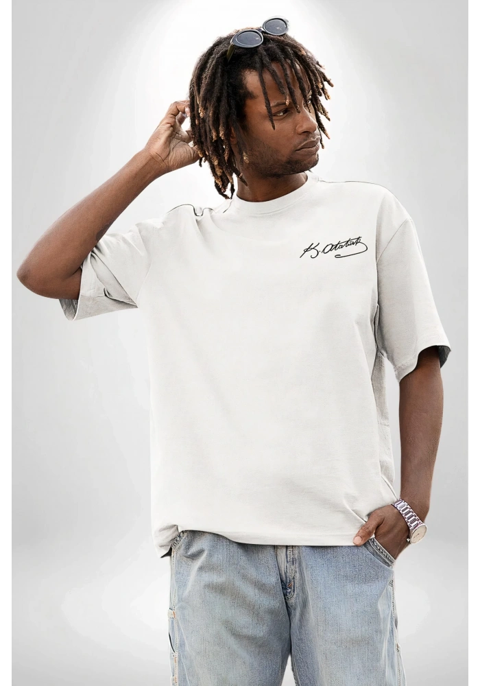 30 Ağustos Zafer Bayramı Ön Arka Baskılı Oversize Bisiklet Yaka T-shirt - Beyaz