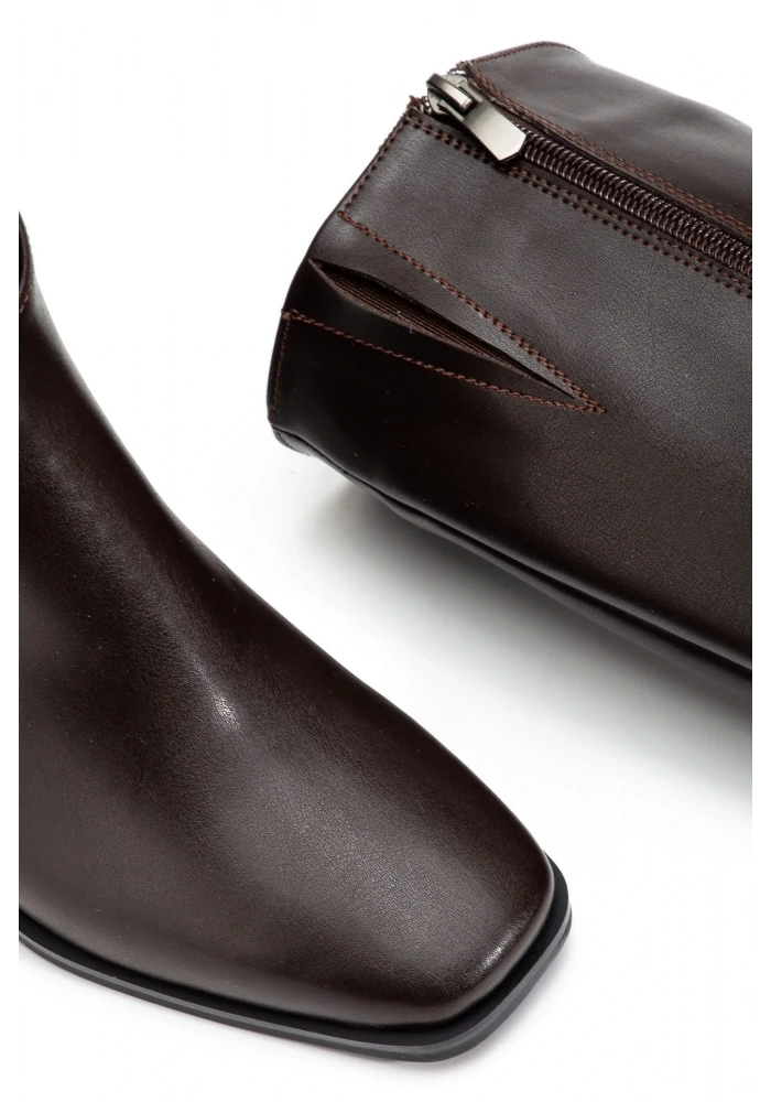 4804 Kahve Cilt Fermuarlı Günlük Bayan Çizme