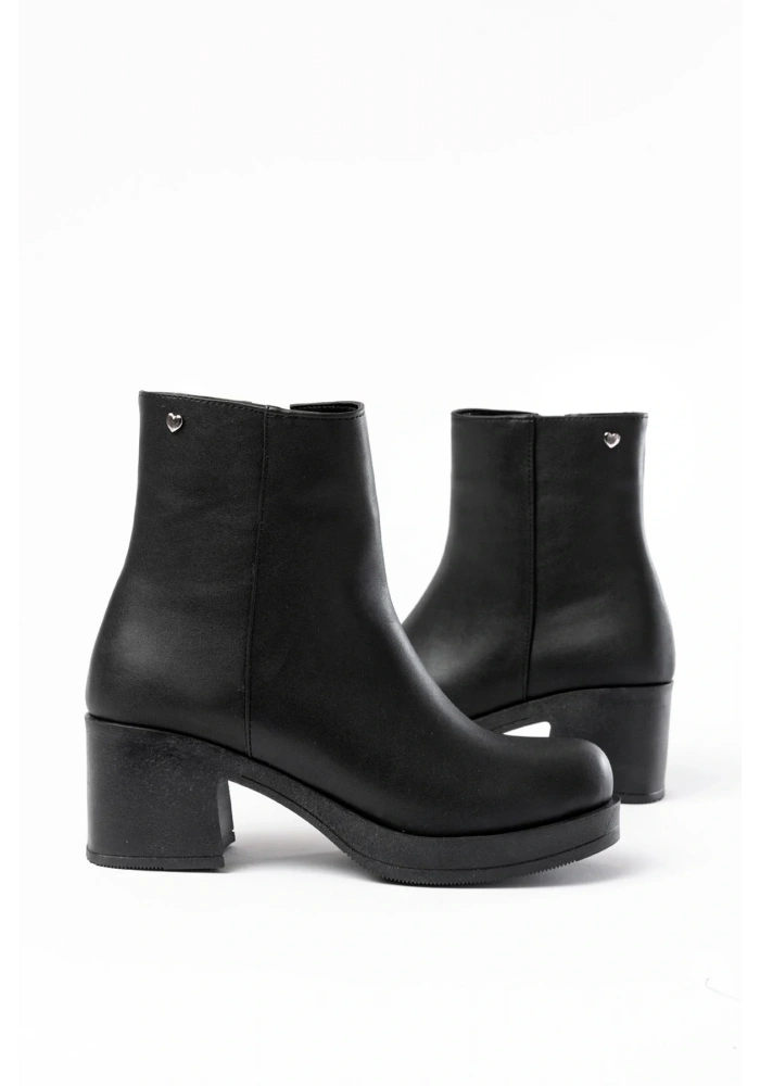 5109-3022 Siyah Fermuarlı Kalın Topuklu Günlük Kadın Bot