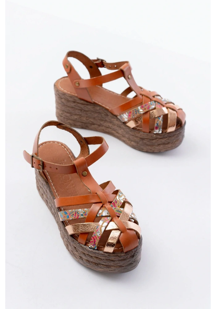 684-02 Taba Garni Ortopedik Hakiki Deri Dolgu Kadın Sandalet