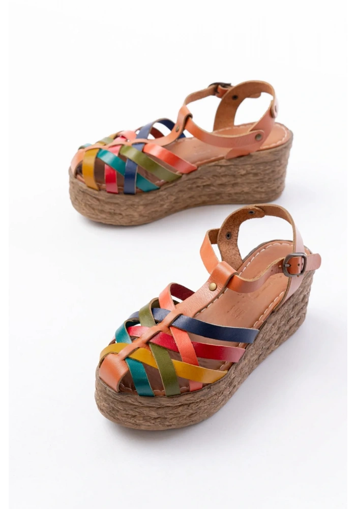 684-02 Taba Multi Ortopedik Hakiki Deri Dolgu Kadın Sandalet