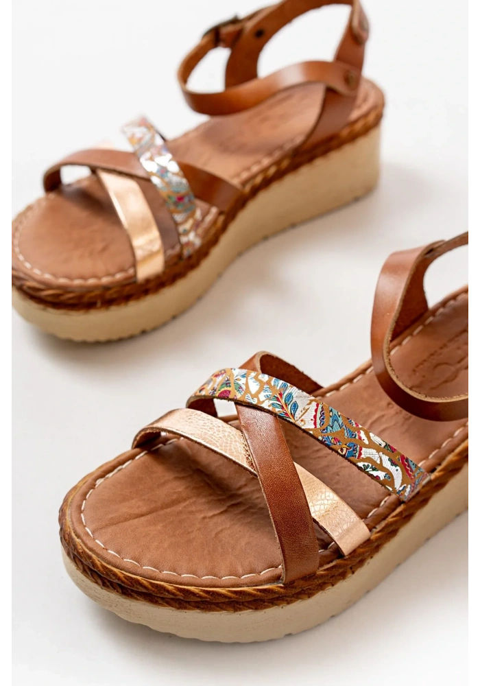 730-015 Taba Garni Ortopedik Hakiki Deri Dolgu Kadın Sandalet