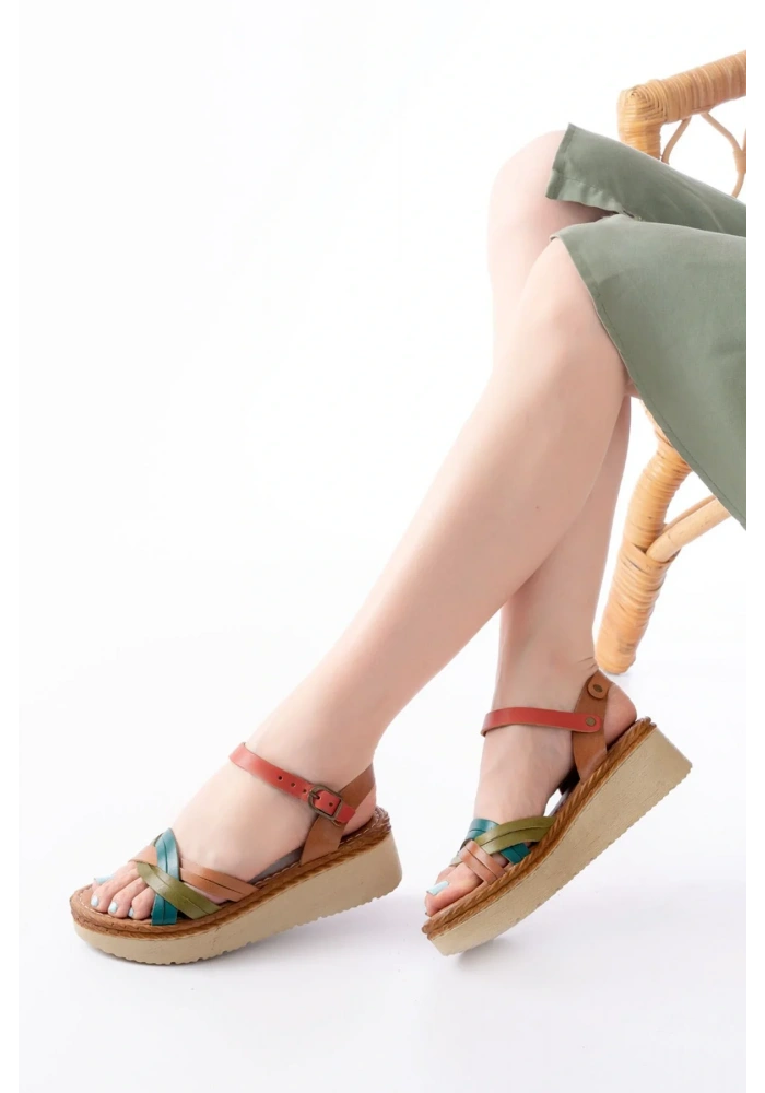 730-037 Multi Hakiki Deri Ortopedik Taban Kadın Sandalet