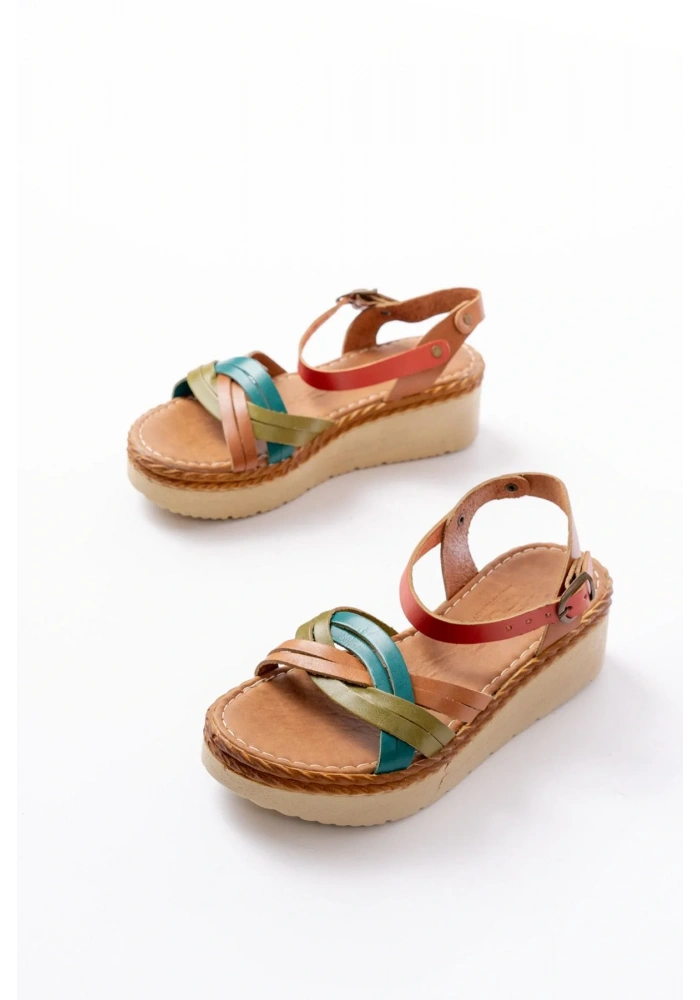 730-037 Multi Hakiki Deri Ortopedik Taban Kadın Sandalet
