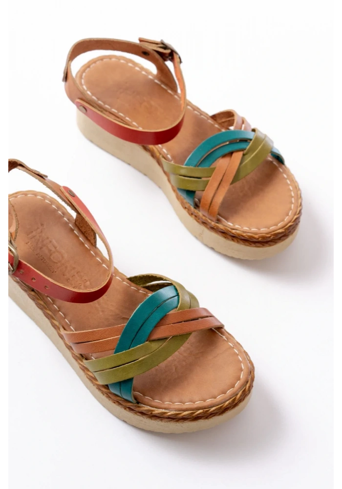 730-037 Multi Hakiki Deri Ortopedik Taban Kadın Sandalet