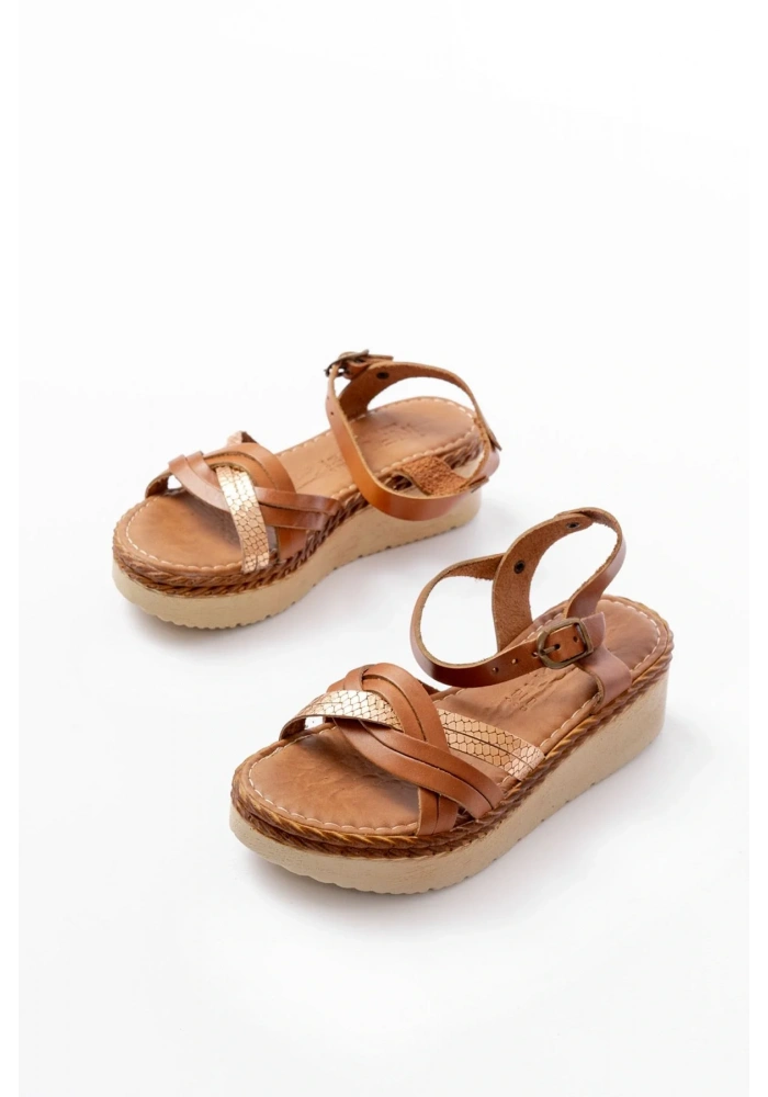 730-037 Taba Ayna Hakiki Deri Ortopedik Taban Kadın Sandalet