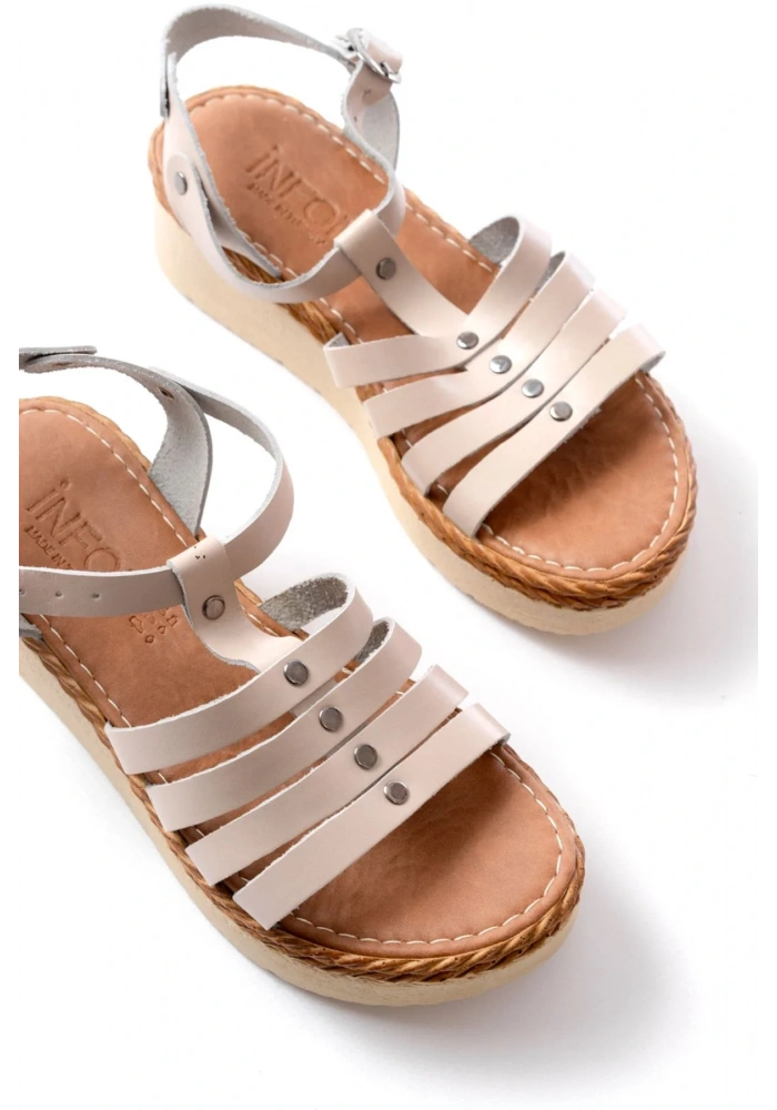 730-142 Bej Hakiki Deri Ortopedik Taban Kadın Sandalet