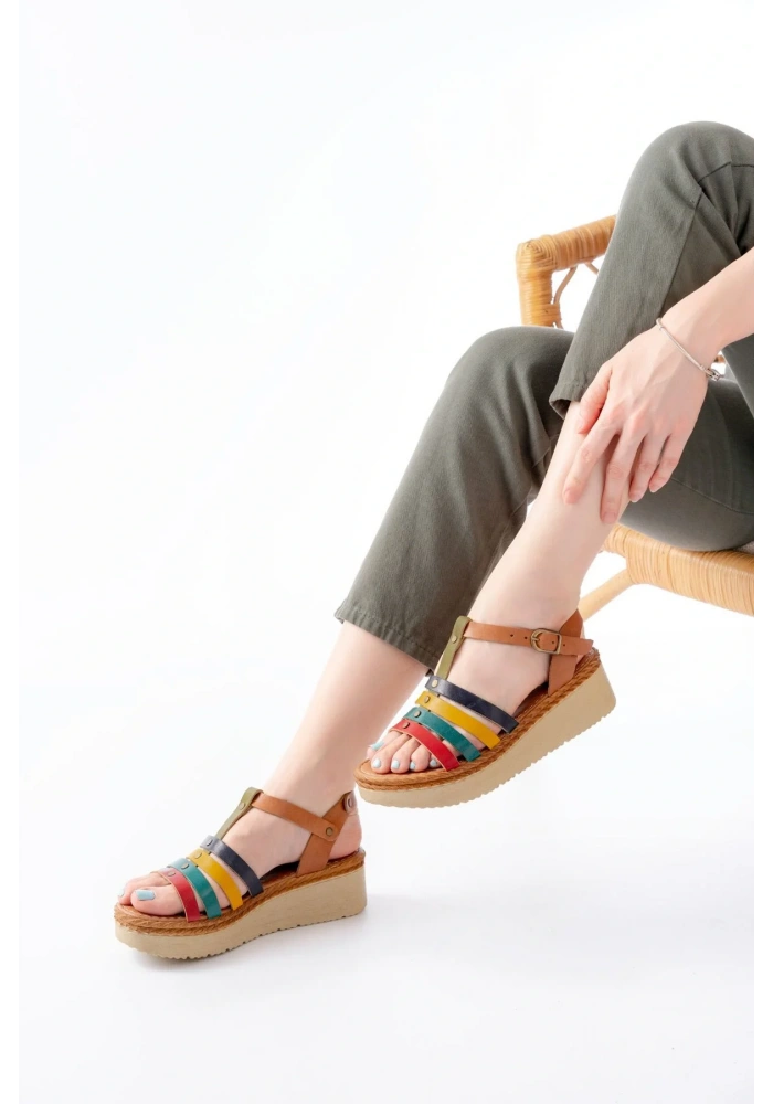 730-142 Multi Hakiki Deri Ortopedik Taban Kadın Sandalet