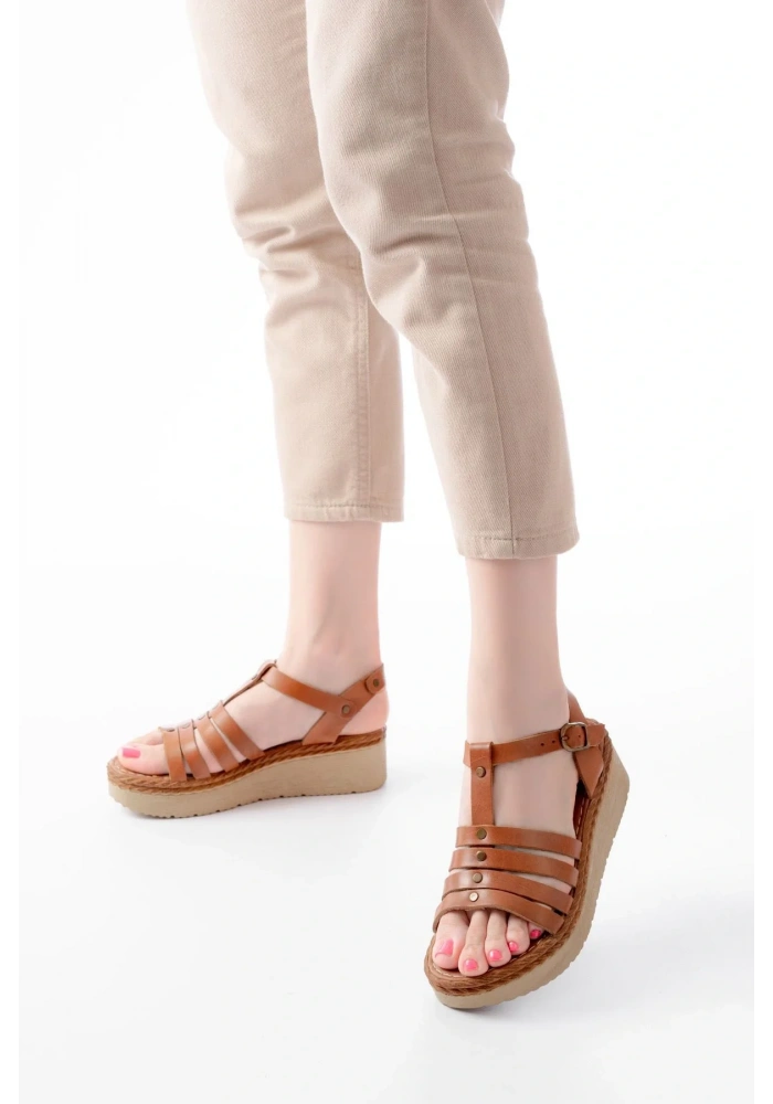 730-142 Taba Hakiki Deri Ortopedik Taban Kadın Sandalet