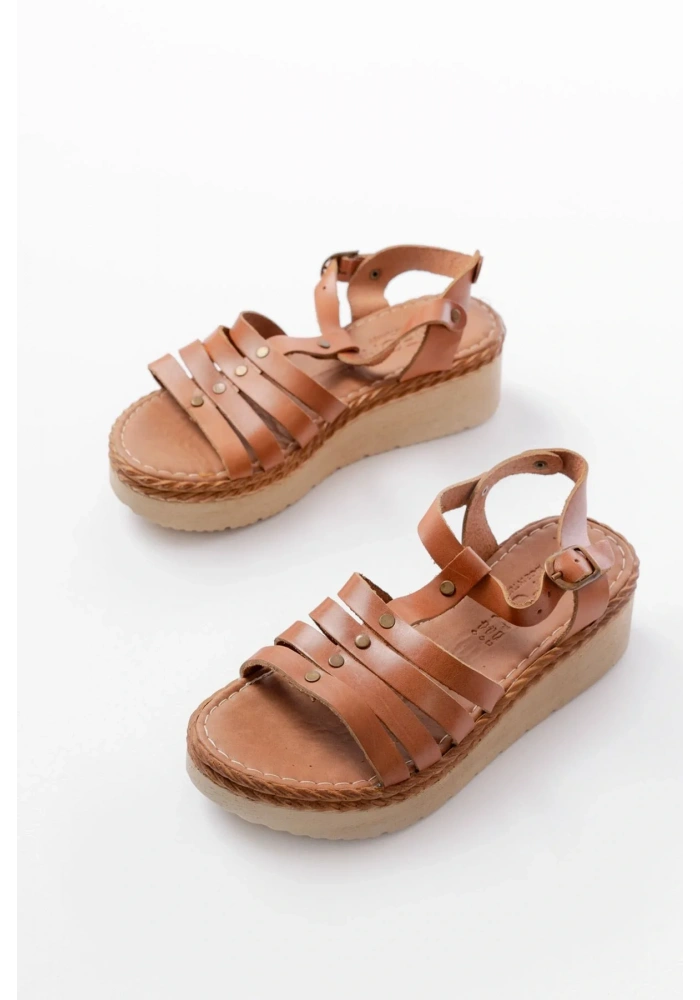 730-142 Taba Hakiki Deri Ortopedik Taban Kadın Sandalet