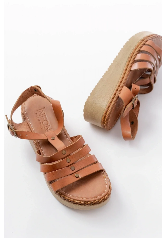 730-142 Taba Hakiki Deri Ortopedik Taban Kadın Sandalet