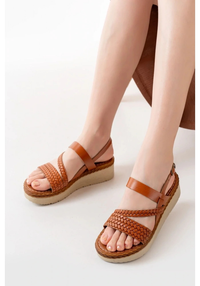 730-152 Taba Ortopedik Hakiki Deri Dolgu Kadın Sandalet