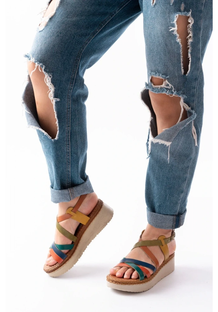 730-153 Multi Ortopedik Hakiki Deri Dolgu Kadın Sandalet