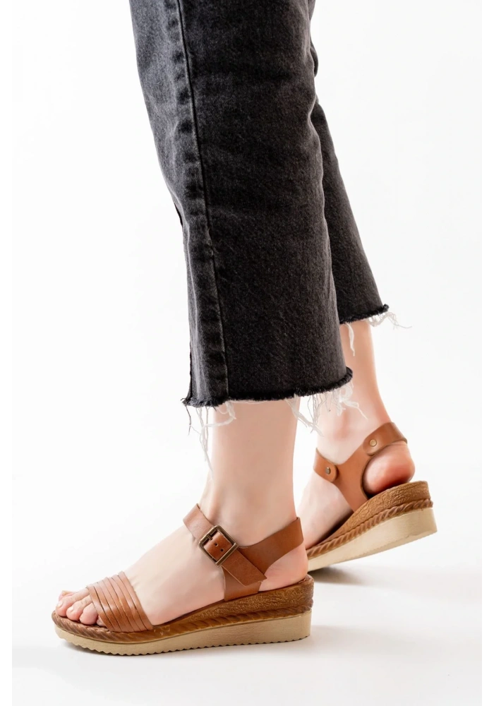 731-07 Taba Ortopedik Hakiki Deri Dolgu Kadın Sandalet