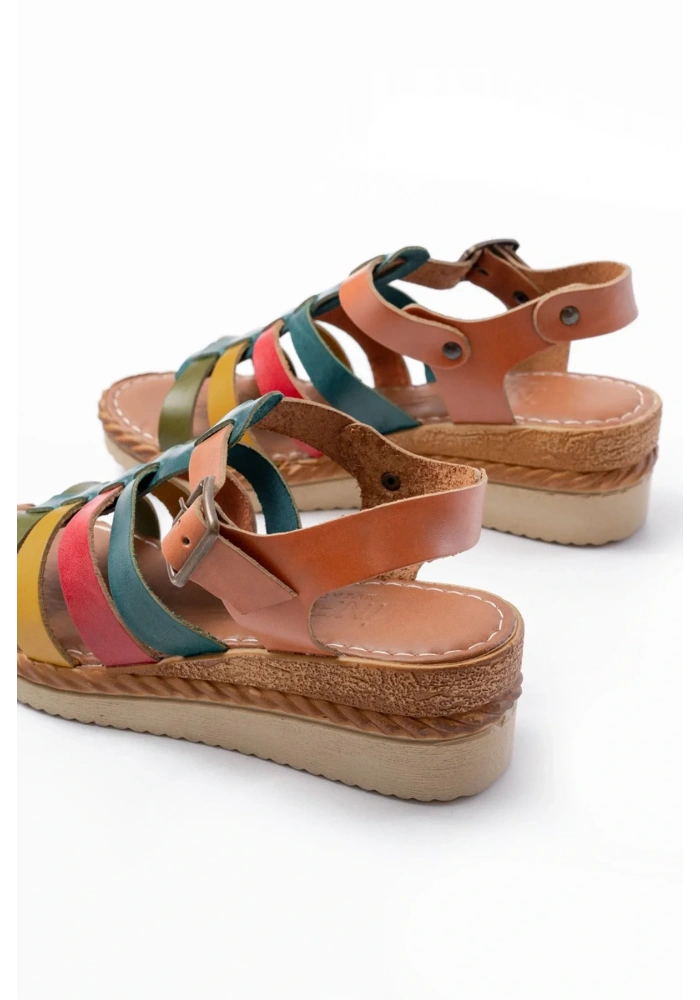 731-204 Multi  Hakiki Deri Dolgu Topuklu Günlük Kadın Sandalet