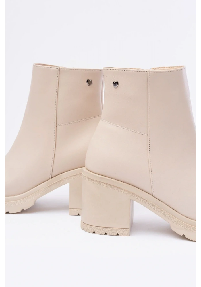 767-3020 Bej Fermuarlı Kalın Topuklu Günlük Kadın Bot