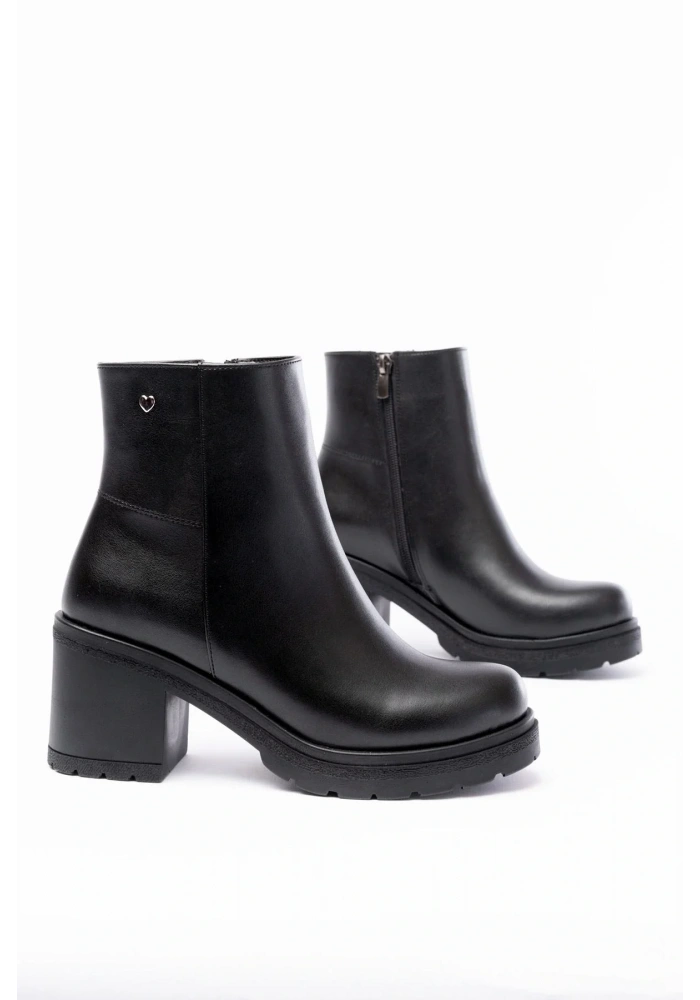 767-3020 Siyah Fermuarlı Kalın Topuklu Günlük Kadın Bot