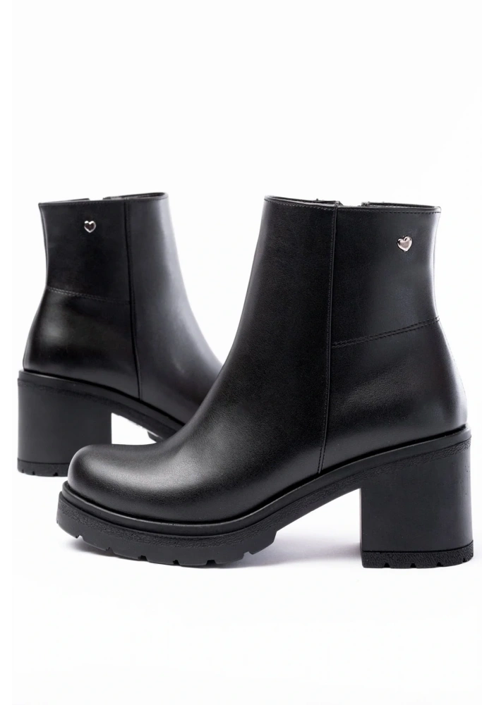 767-3020 Siyah Fermuarlı Kalın Topuklu Günlük Kadın Bot