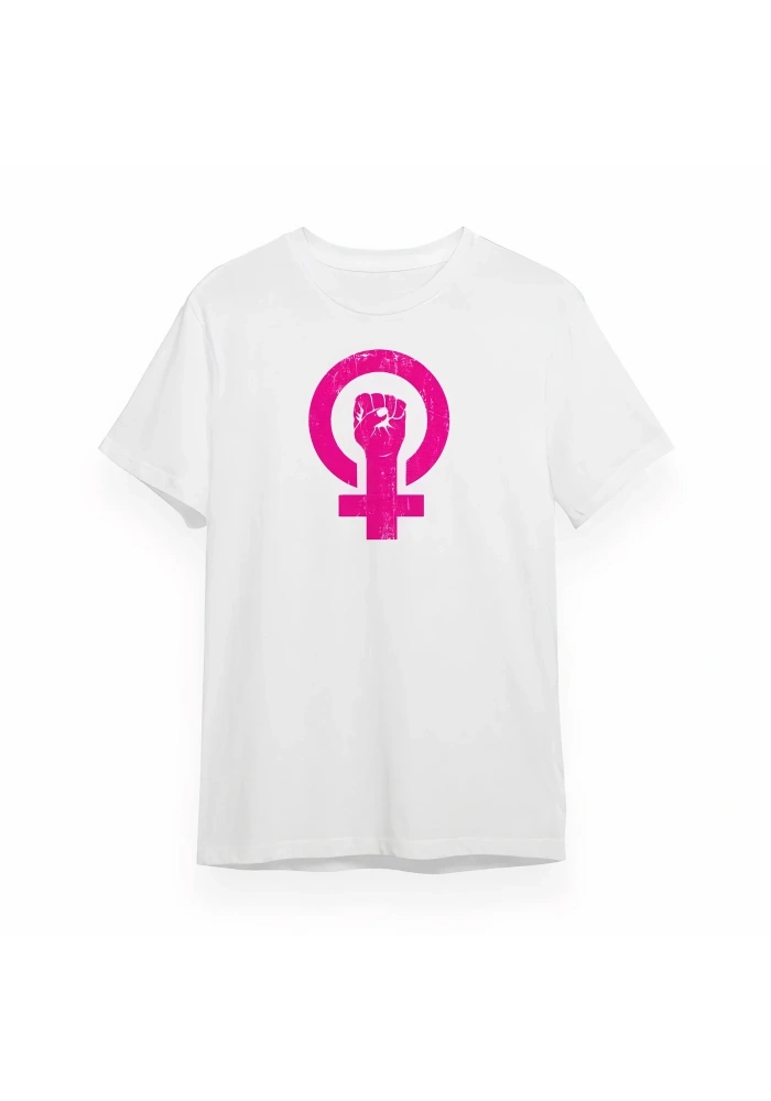 8 Mart Dünya Kadınlar Günü Baskılı Oversize Bisiklet Yaka T-shirt - Beyaz