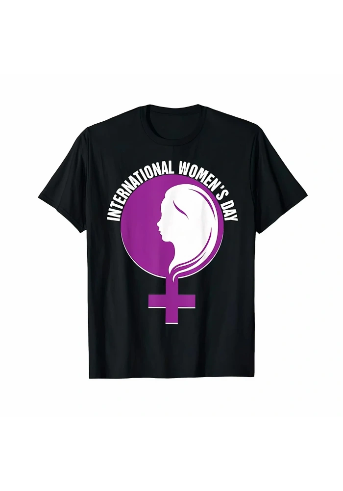 8 Mart Dünya Kadınlar Günü Baskılı Oversize Bisiklet Yaka T-shirt - Siyah