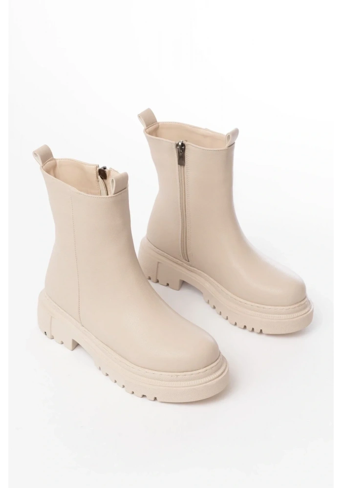 812-2012 Bej Luna Fermuarlı Günlük Kadın Bot