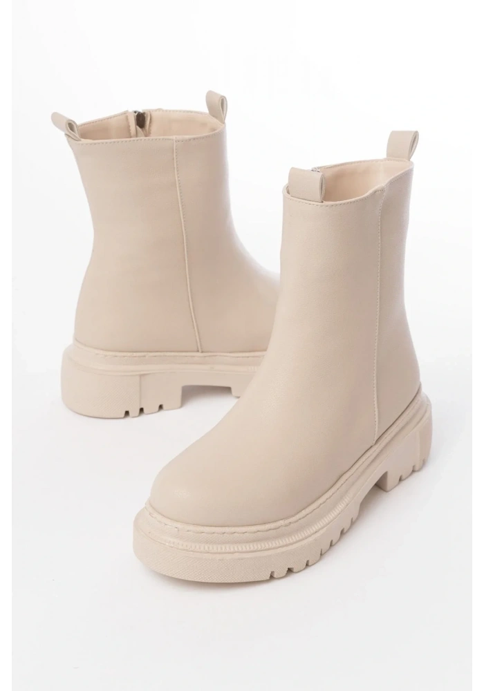 812-2012 Bej Luna Fermuarlı Günlük Kadın Bot
