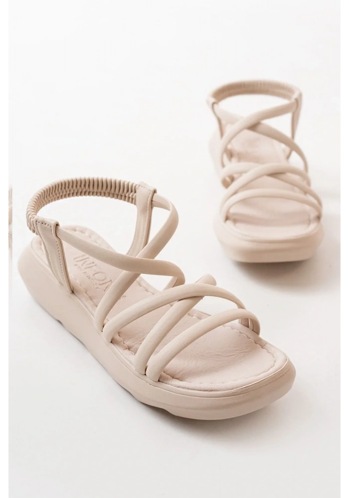 841-841 Bej Lastikli Kadın Günlük Sandalet