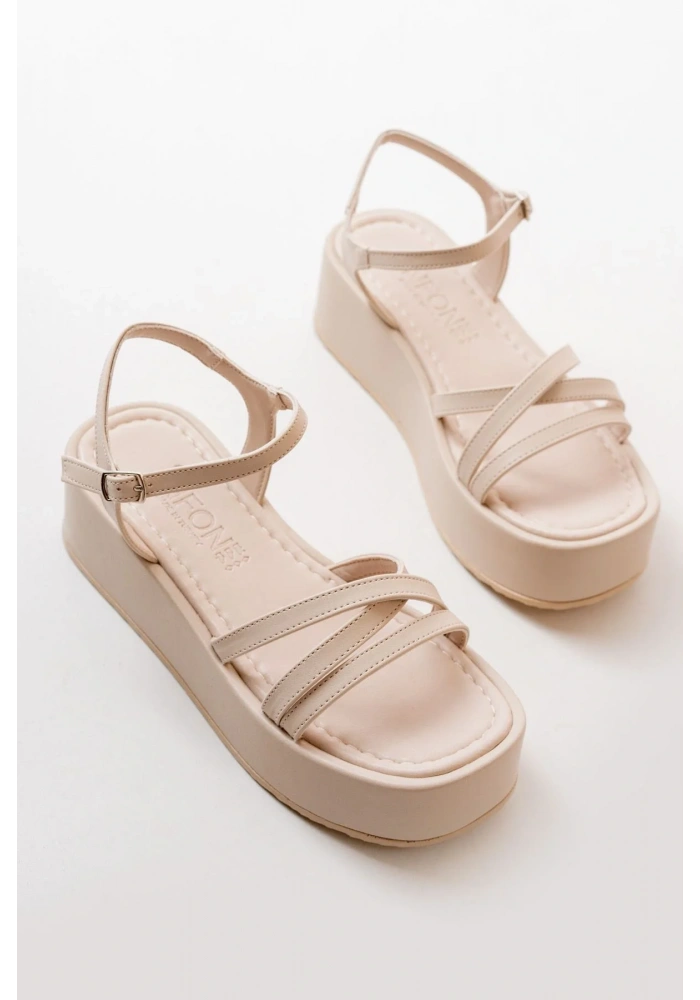 861-1016 Bej Dolgu Kadın Sandalet