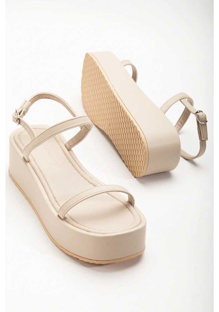 861-1027 Bej Dolgu Topuk Kadın Sandalet