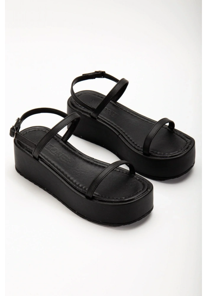 861-1027 Siyah Dolgu Topuk Kadın Sandalet