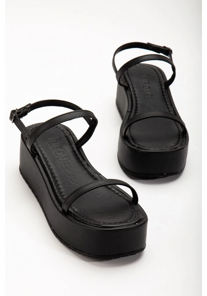 861-1027 Siyah Dolgu Topuk Kadın Sandalet