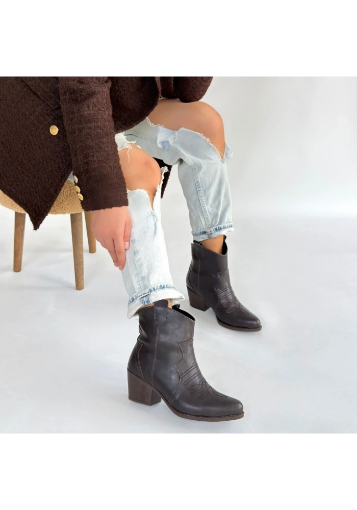 Akver Acı Kahve Cilt Topuklu Bot