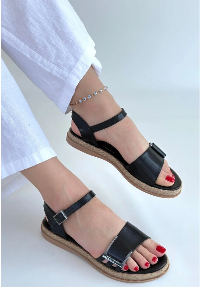 Andana Siyah Cilt Sandalet