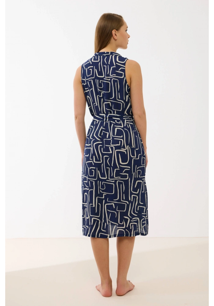 Anıl 11799 Kadın Sıfır Kol Önü Düğmel Desenlii Elbise