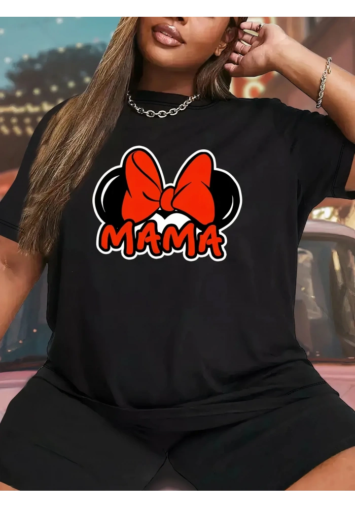 Anneler Günü Hediye Anne Temalı Baskılı Oversize Bisiklet Yaka T-shirt - Siyah