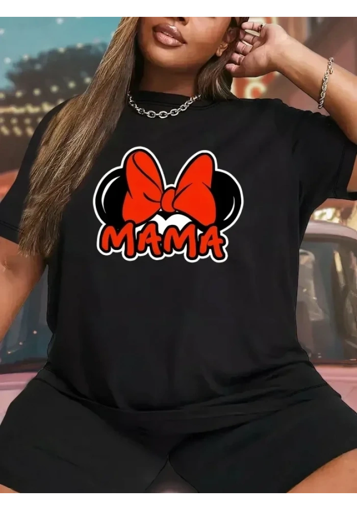 Anneler Günü Hediye Anne Temalı Baskılı Oversize Bisiklet Yaka T-shirt - Siyah