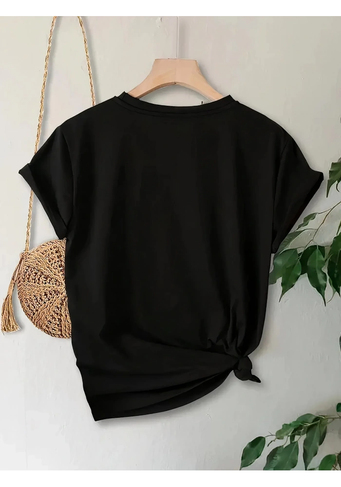 Anneler Günü Hediye Anne Temalı Baskılı Oversize Bisiklet Yaka T-shirt - Siyah