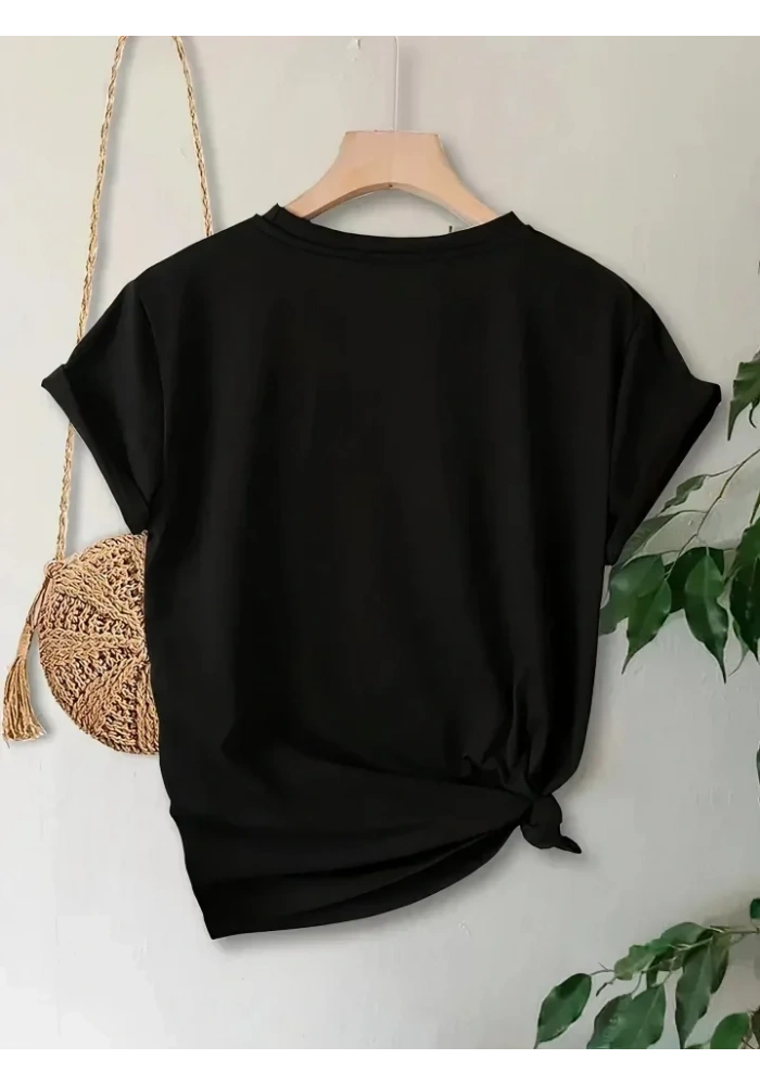 Anneler Günü Hediye Anne Temalı Baskılı Oversize Bisiklet Yaka T-shirt - Siyah