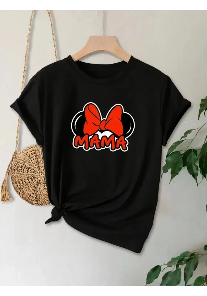 Anneler Günü Hediye Anne Temalı Baskılı Oversize Bisiklet Yaka T-shirt - Siyah