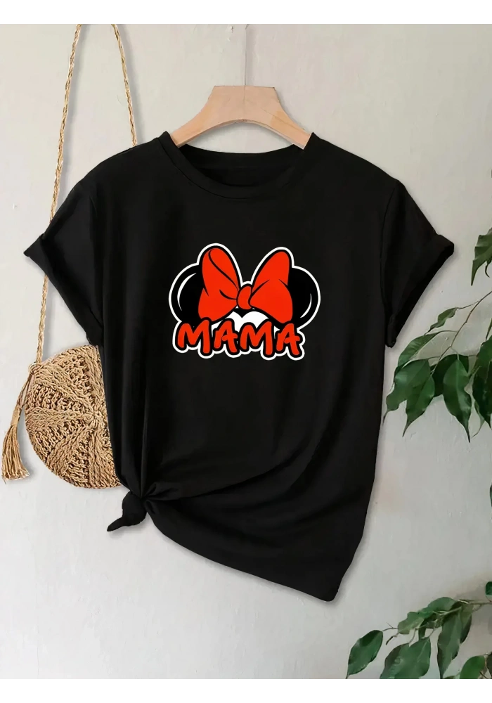 Anneler Günü Hediye Anne Temalı Baskılı Oversize Bisiklet Yaka T-shirt - Siyah