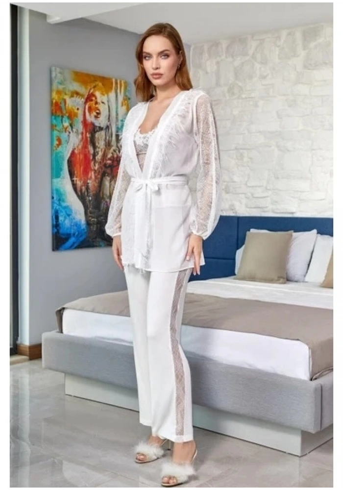 Aqua 24584 Dantel Detay Sabahlıklı 3lü Pijama Takımı