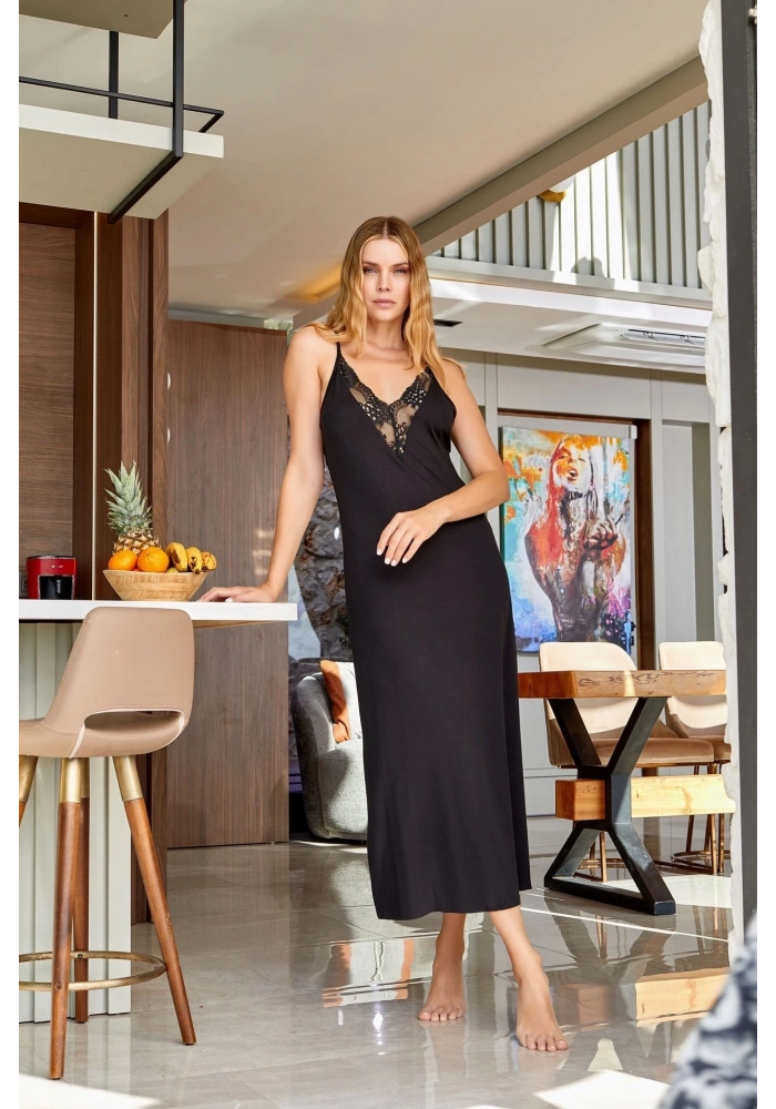 Aqua 25164 Dantelli Yırtmaç Detay Gecelik