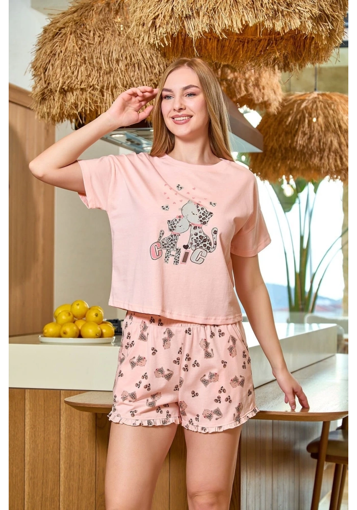 Aqua 25503 Kadın Baskı Detay Kısa Kol Pijama Şort Takım