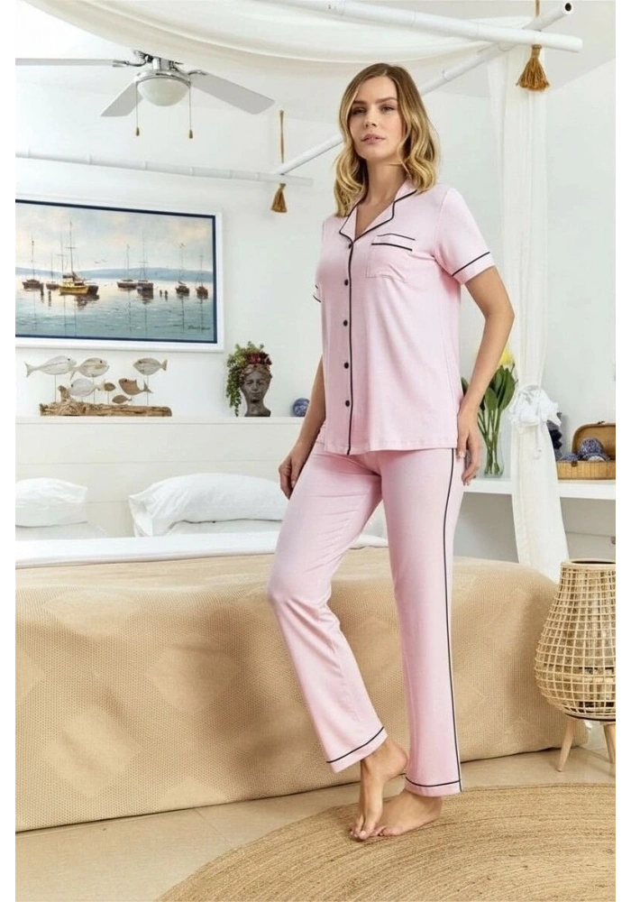 Aqua 25526-K Kadın Kısa Kol Önü Düğmeli Pijama Takım