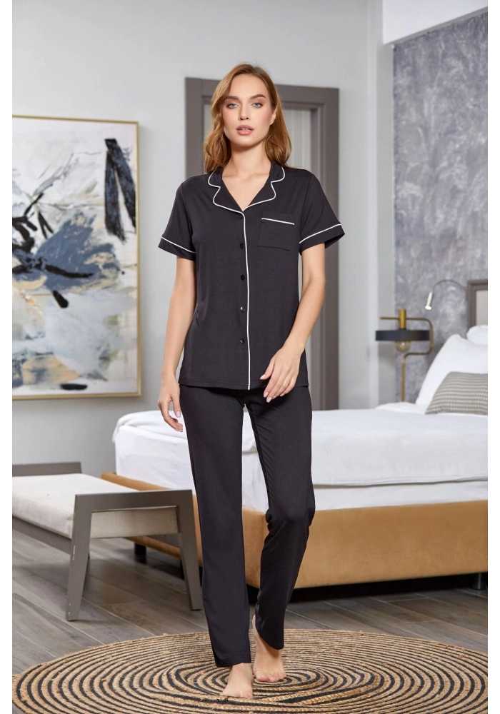 Aqua 25526-K Kadın Kısa Kol Önü Düğmeli Pijama Takım