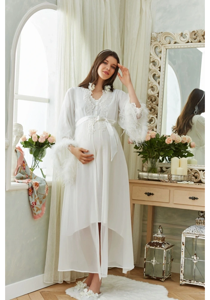 Aqua 26355 Otrişli Şifon Pullu Brodeli Sabahlık